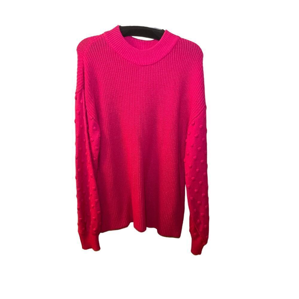 Vince Camuto Sweater Womens Large Aurora Pink Knit Bobble Stitch Sleeve Pullover